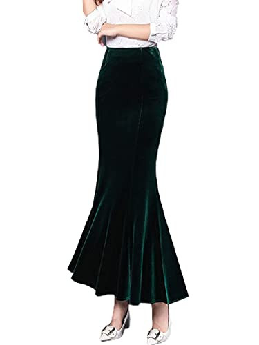 ebossy Women's High Waist Bodycon Velvet Fishtail Mermaid Maxi Skirt Evening Party (Medium, Green) | Amazon (US)