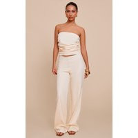 Cream Tailored Woven Woven Straight Leg Trouser | PrettyLittleThing UK