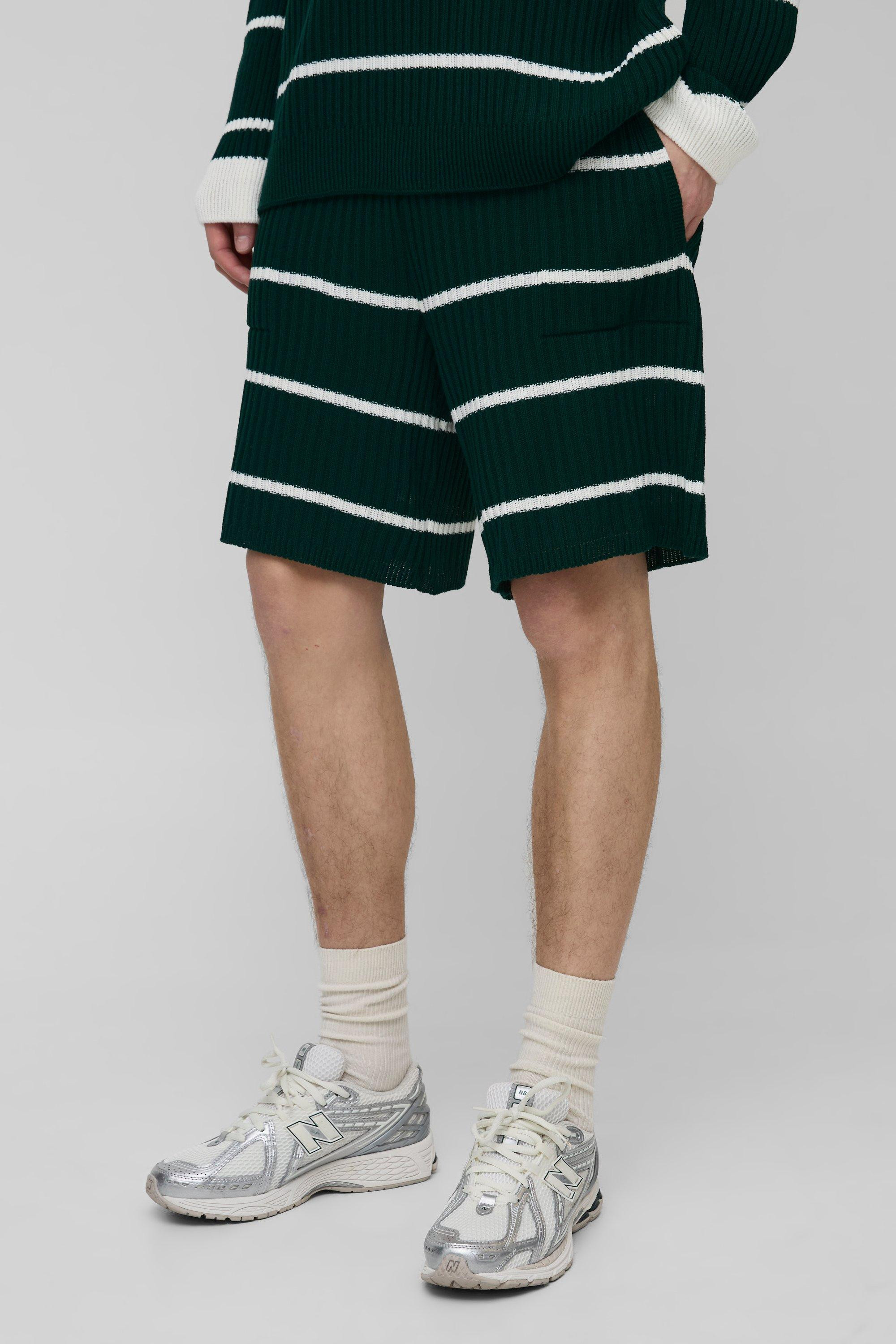Tall Stripe Knitted Relaxed Shorts | boohooMAN (US & Canada)