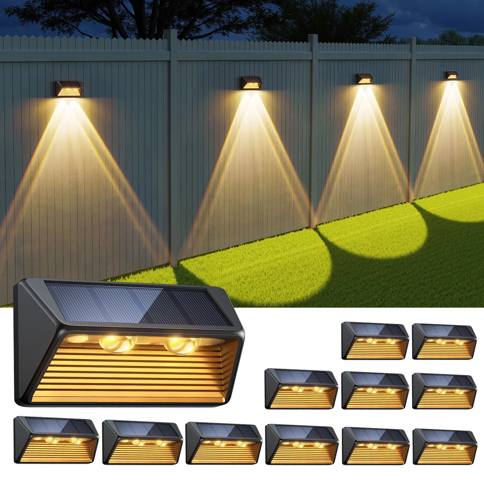 Solar Fence Lights Outdoor,20 Lm 2 Modes Solar Lights With Brighter Led Focus Lens Waterproof Ip6... | Wayfair North America