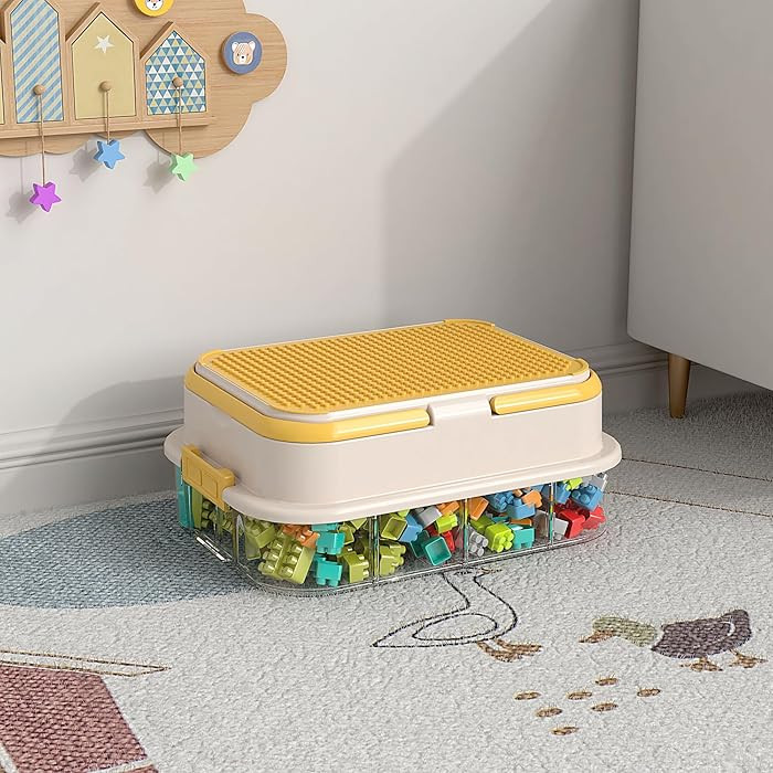 Toy Storage Organizer Box with Handle, Stackable Building Block Toy Box with Building Plate Lid &... | Amazon (US)