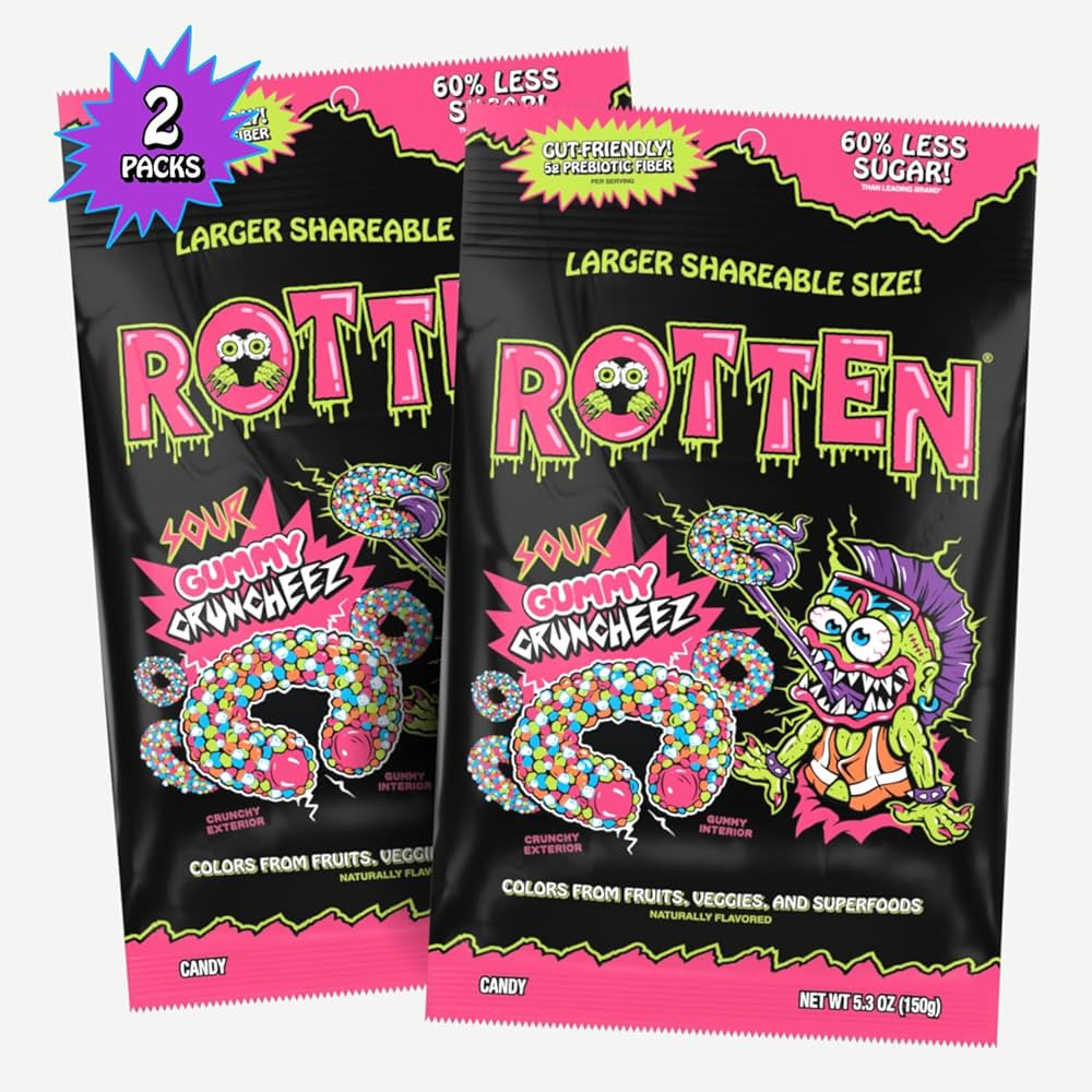 Rotten Sour Gummy Cruncheez - Low Sugar, Low Calorie, 5g Gut-Friendly Prebiotic Fiber, Gluten Fre... | Amazon (US)