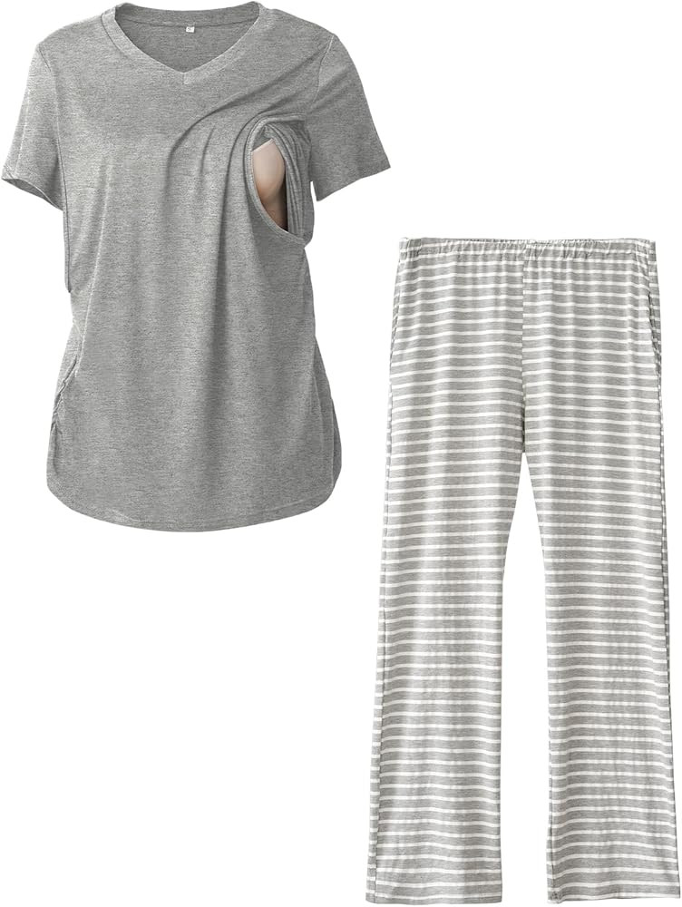 Rnxrbb V Neck Nursing Pajamas Set Postpartum Pjs Maternity Breastfeeding sleepwear for Women with... | Amazon (US)