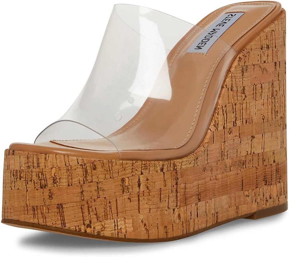 Joanne Clear Slip On High Platform Open Toe Wedge Heeled Sandals | Amazon (US)