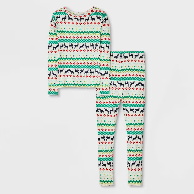 Girls' Christmas Deer Fair Isle Pajama Set - Cat & Jack™ Cream | Target