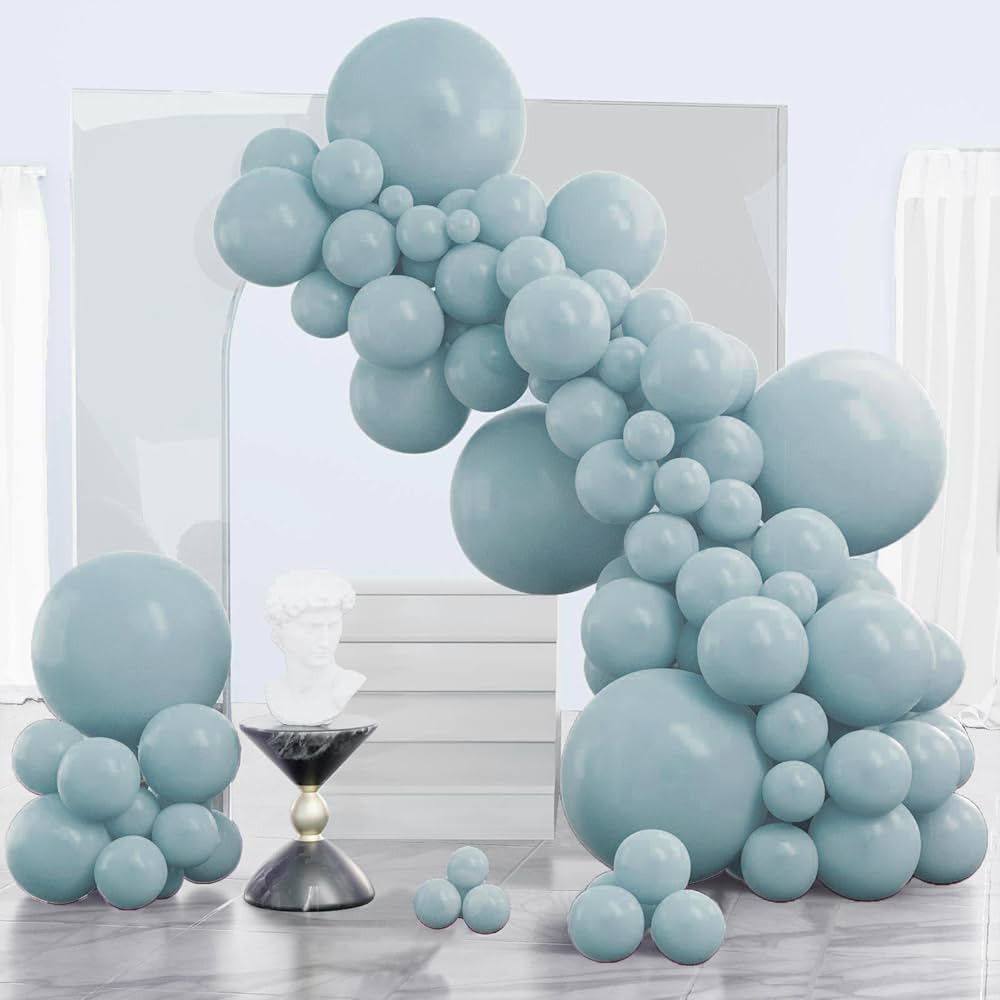 Amazon.com: PartyWoo Pale Aqua Balloons, 140 pcs Boho Blue Balloons Different Sizes Pack of 18 In... | Amazon (US)