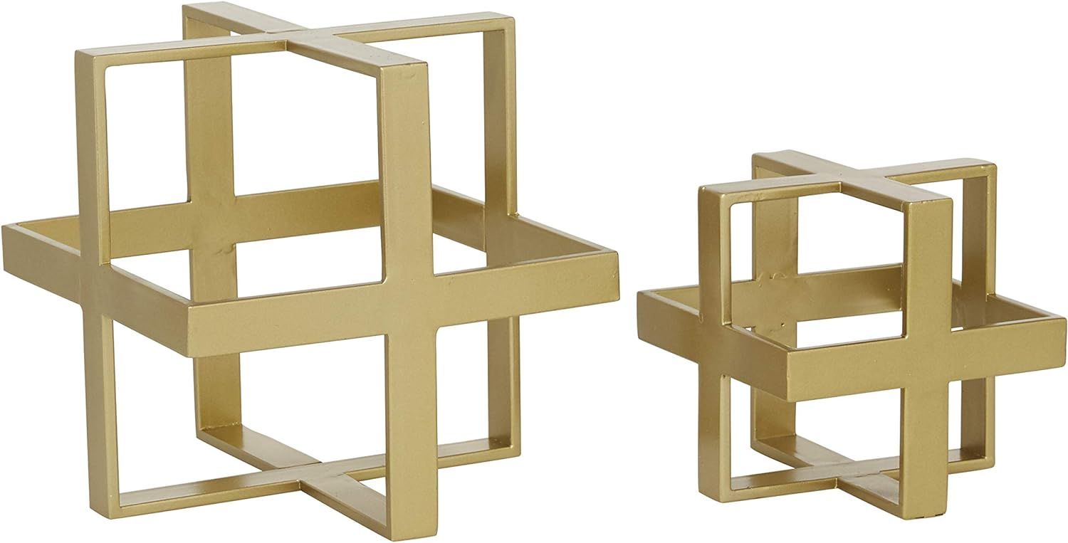 Deco 79 "Set of 2 Gold Metal Glam Geometric Sculpture, 5"", 7""", Small | Amazon (US)