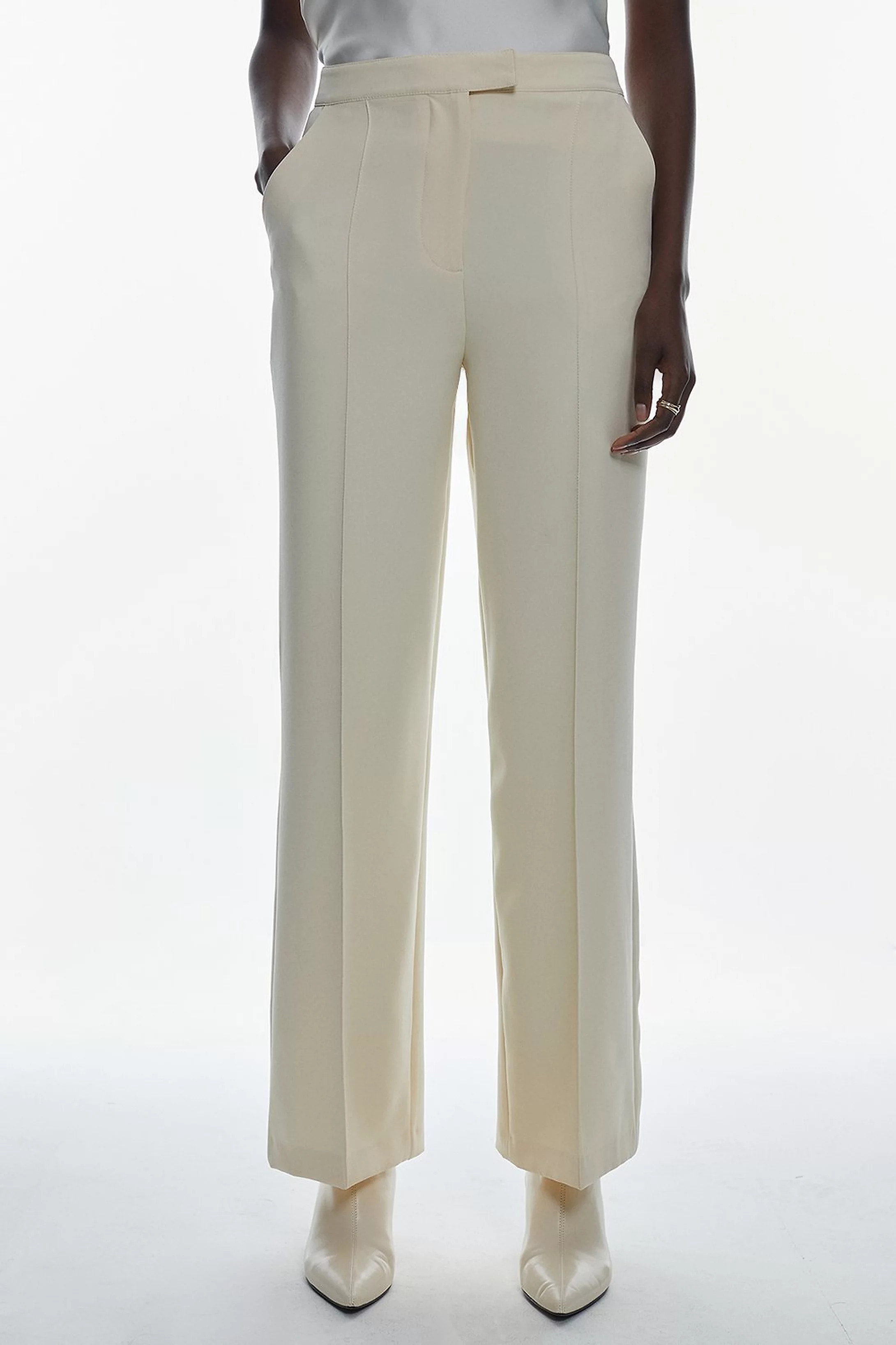 Stretch Cady High Rise Wide Leg Trouser | Karen Millen UK + IE + DE + NL