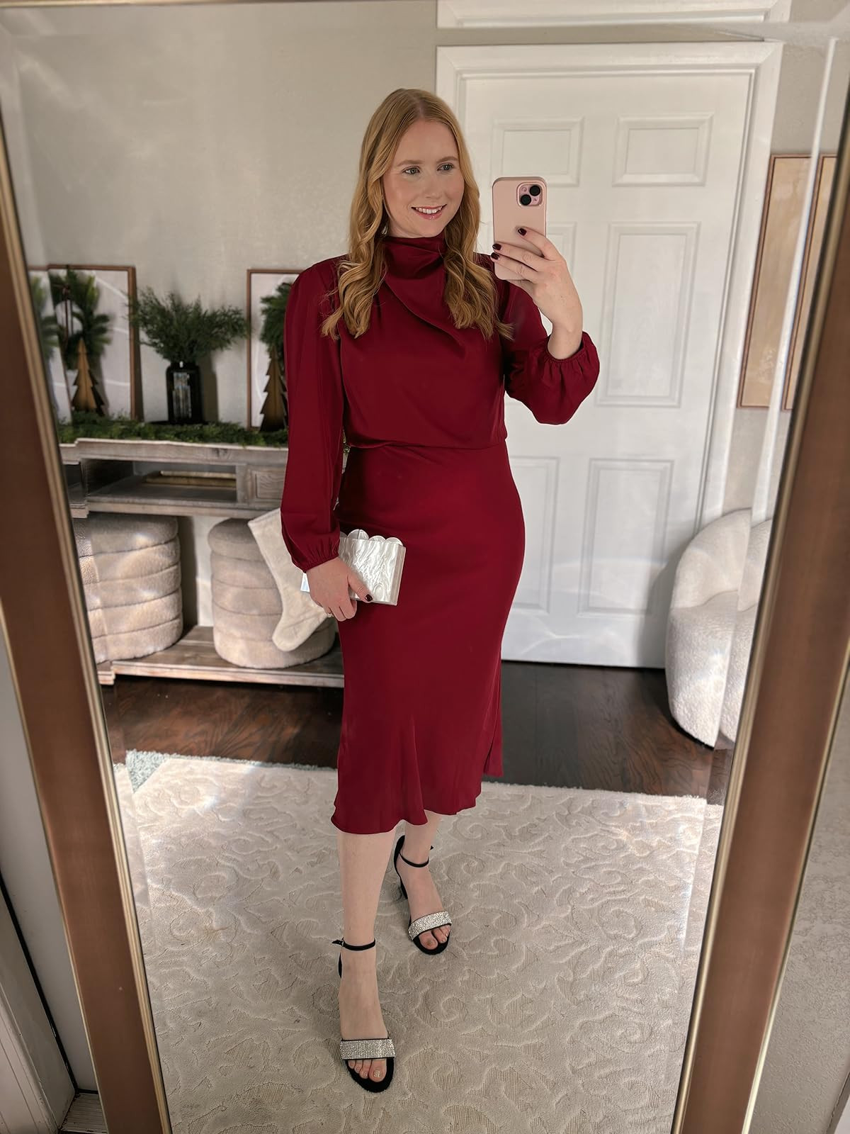 BTFBM Women's Mock Neck Satin Dress Elegant Long Sleeve Elastic High Waist Formal Wedding Cocktai... | Amazon (US)