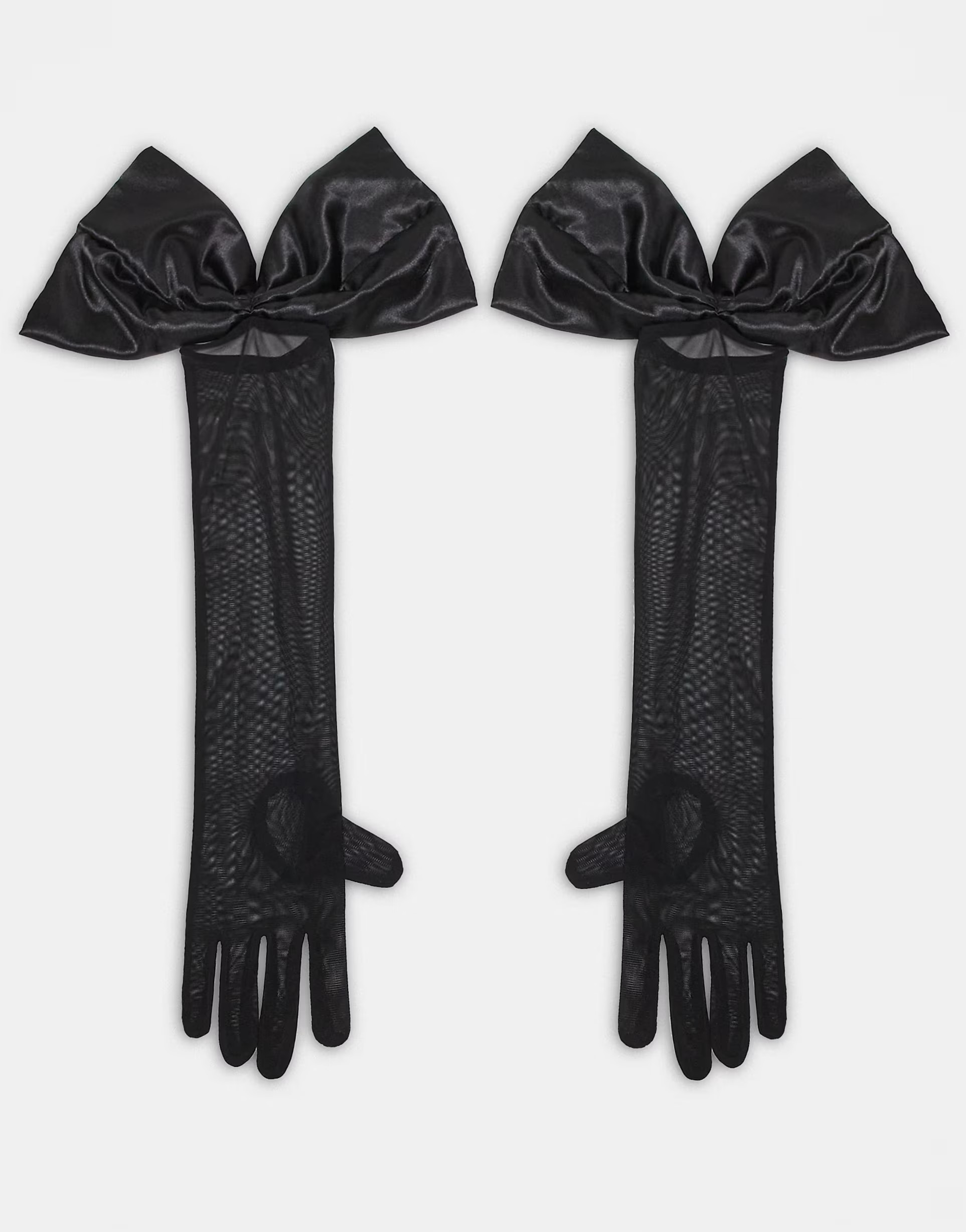 ASOS DESIGN – Lange, transparente Handschuhe in Schwarz mit übergroßer Satinschleife | ASOS (Global)