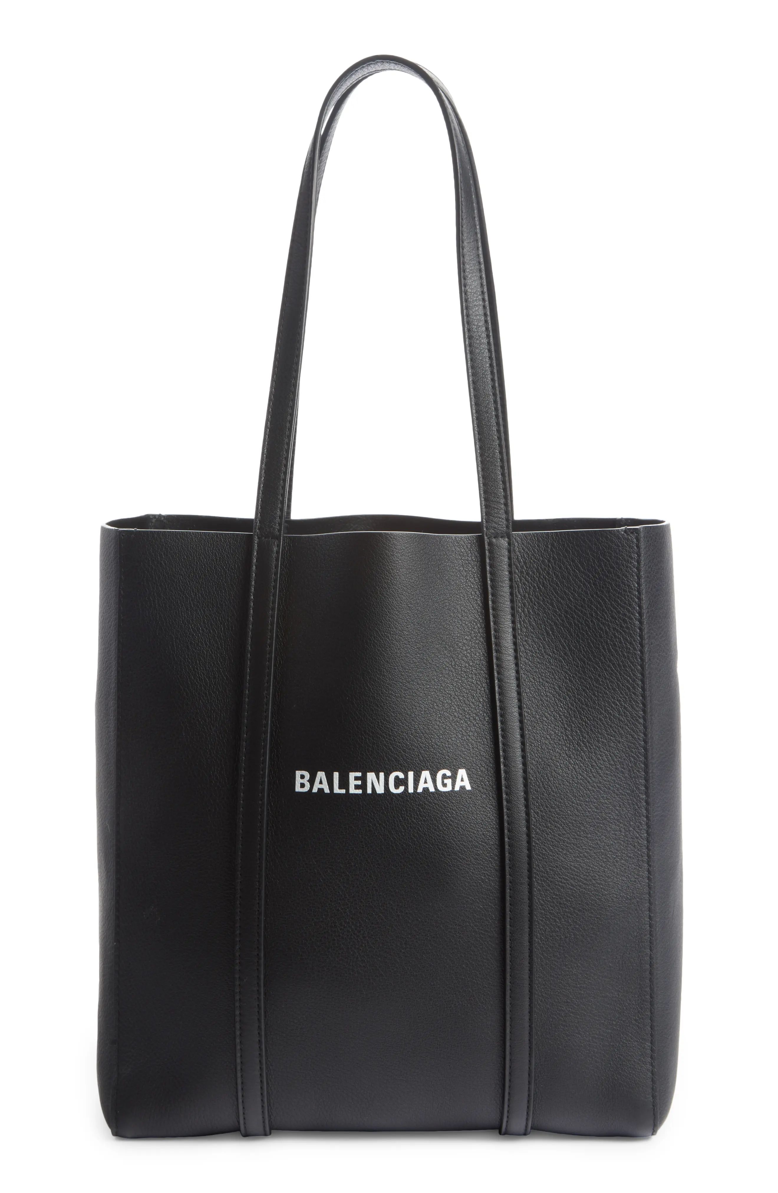 Balenciaga Extra Small Everyday Logo Calfskin Tote in Black/L White at Nordstrom | Nordstrom