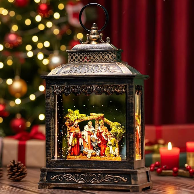 Christmas Snow Globes Lantern Christmas Snow Globe with Music Nativity Scene,6H Timer,USB Lined/B... | Amazon (US)