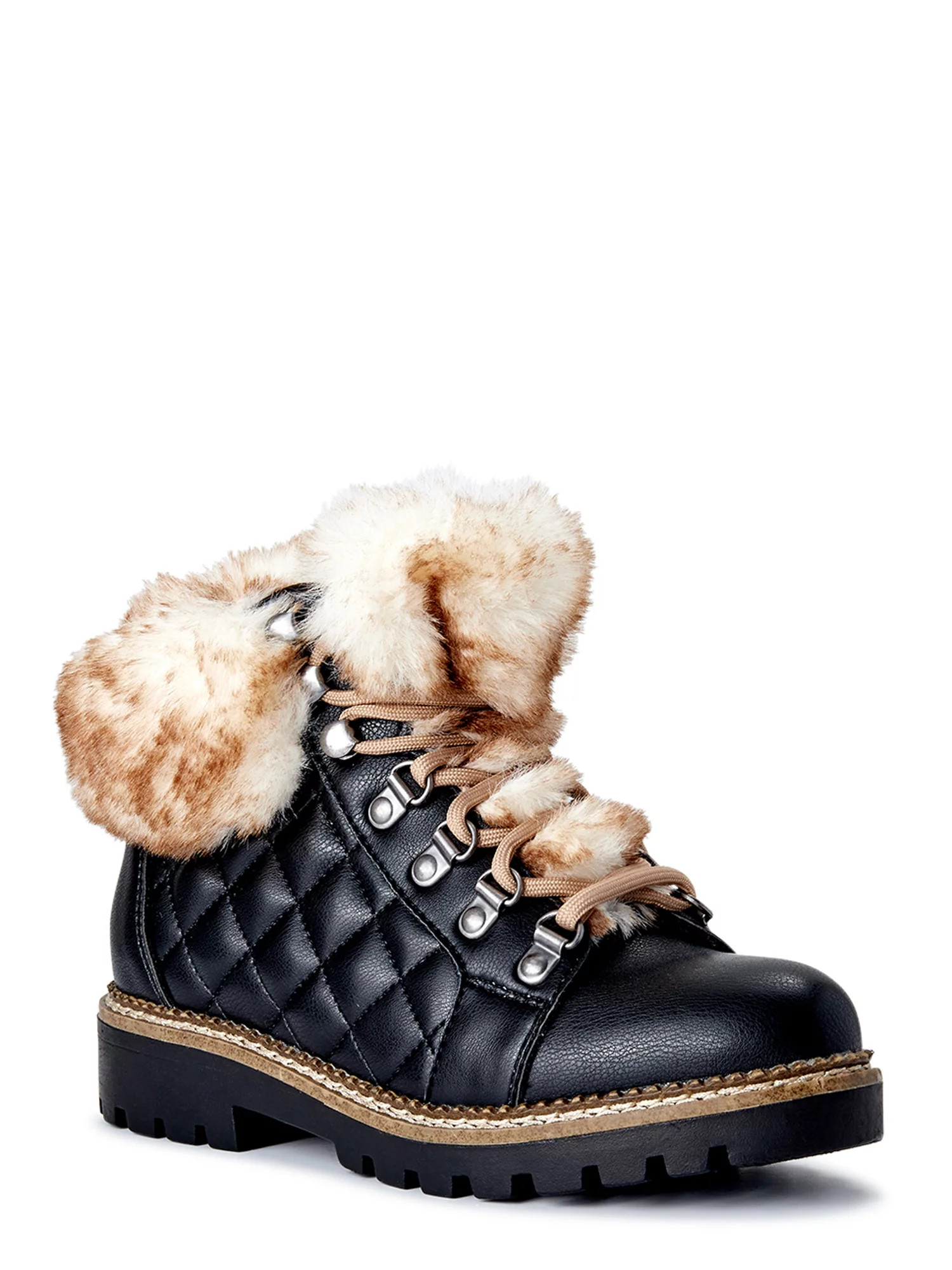 Scoop Women's Quilted Hiker Boots with Faux Fur Trim - Walmart.com | Walmart (US)