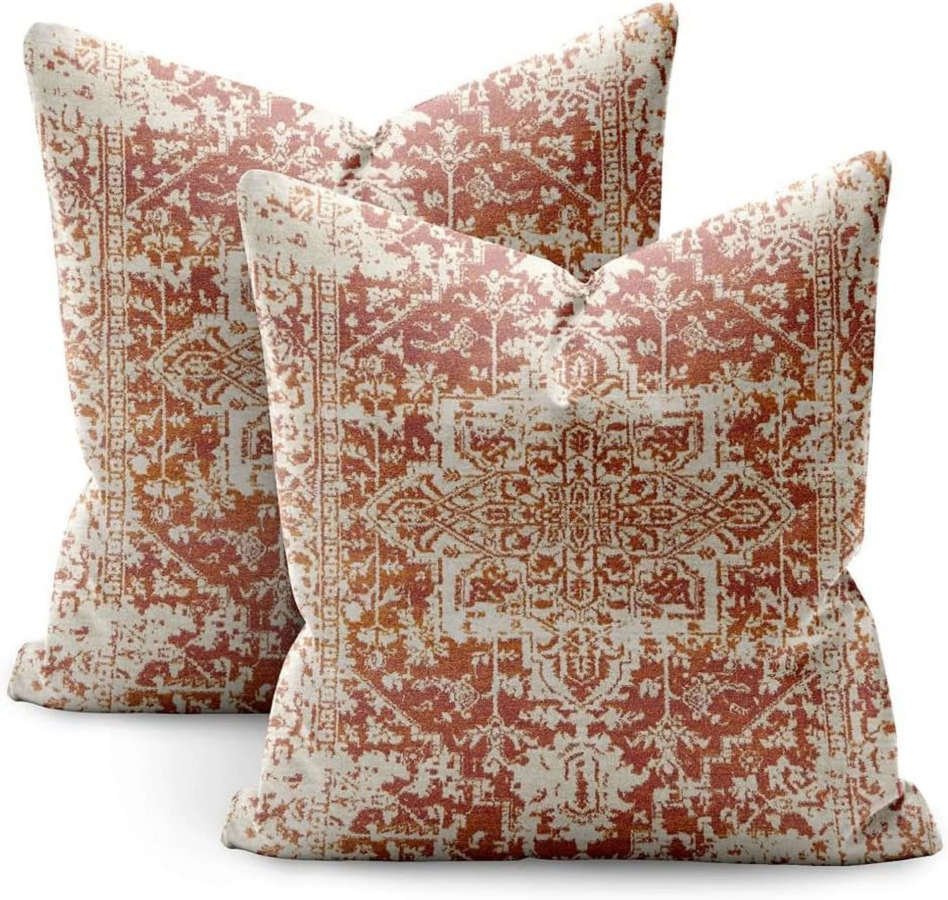 Boho Pillow Covers 18x18 Set of 2,Orange Pattern Throw Pillow Covers Outdoor Decorative Linen Pil... | Walmart (US)