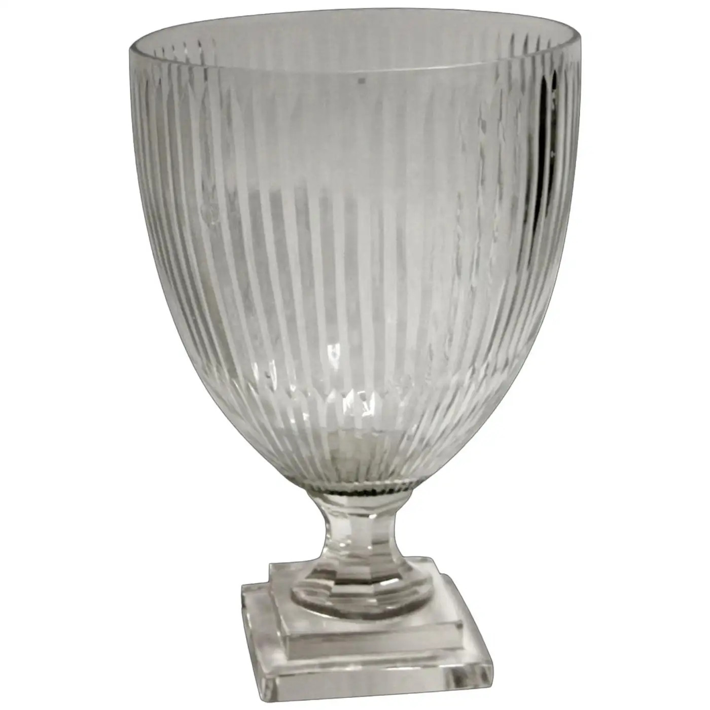 Etched Clear Glass Fluted Vase 2 Tier Stepped Base | 1stDibs