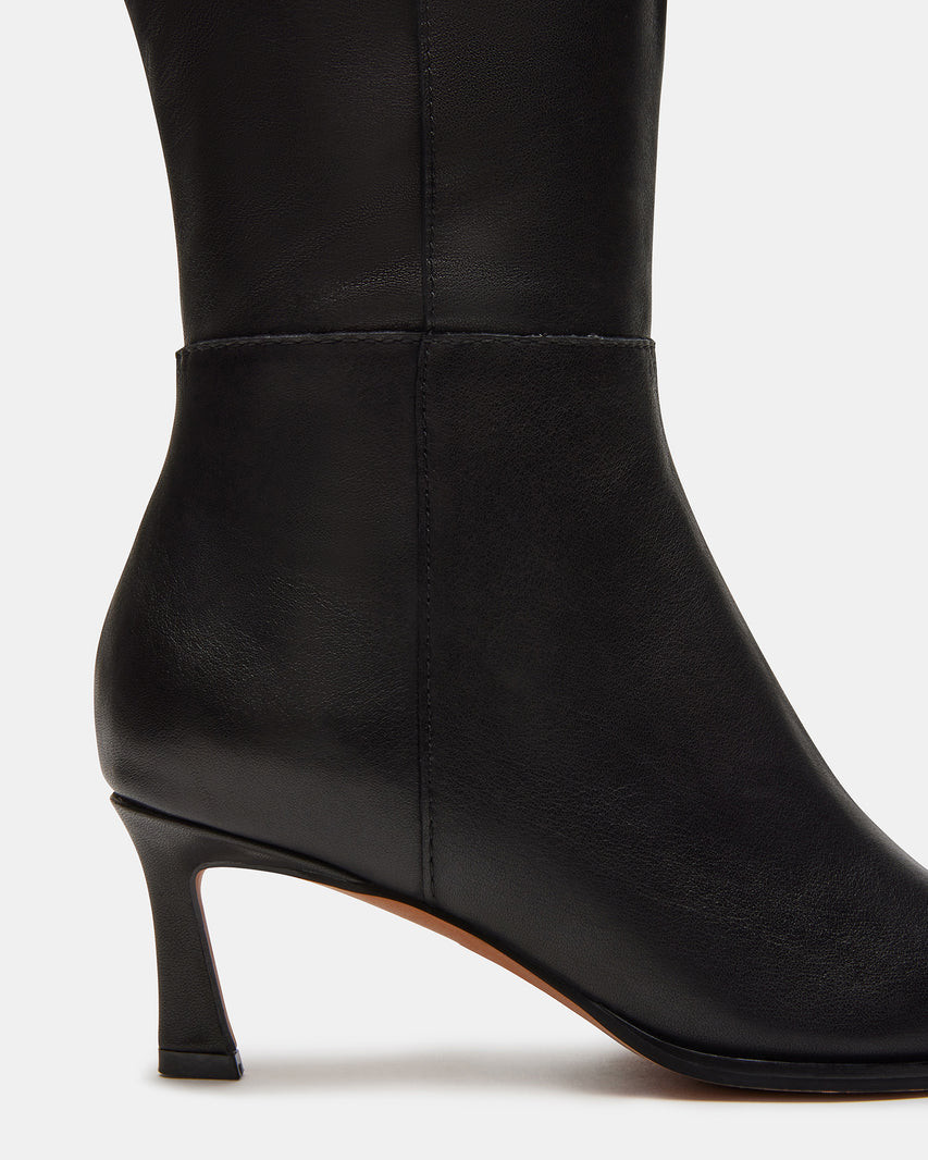 LUCID Black Leather Pointed Toe Kitten Heel Boot | Women's Boots | Steve Madden (US)