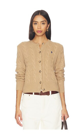 Polo Ralph Lauren Cable Knit Wool Cashmere Cardigan in Brown. - size XXS | Revolve Clothing (Global)