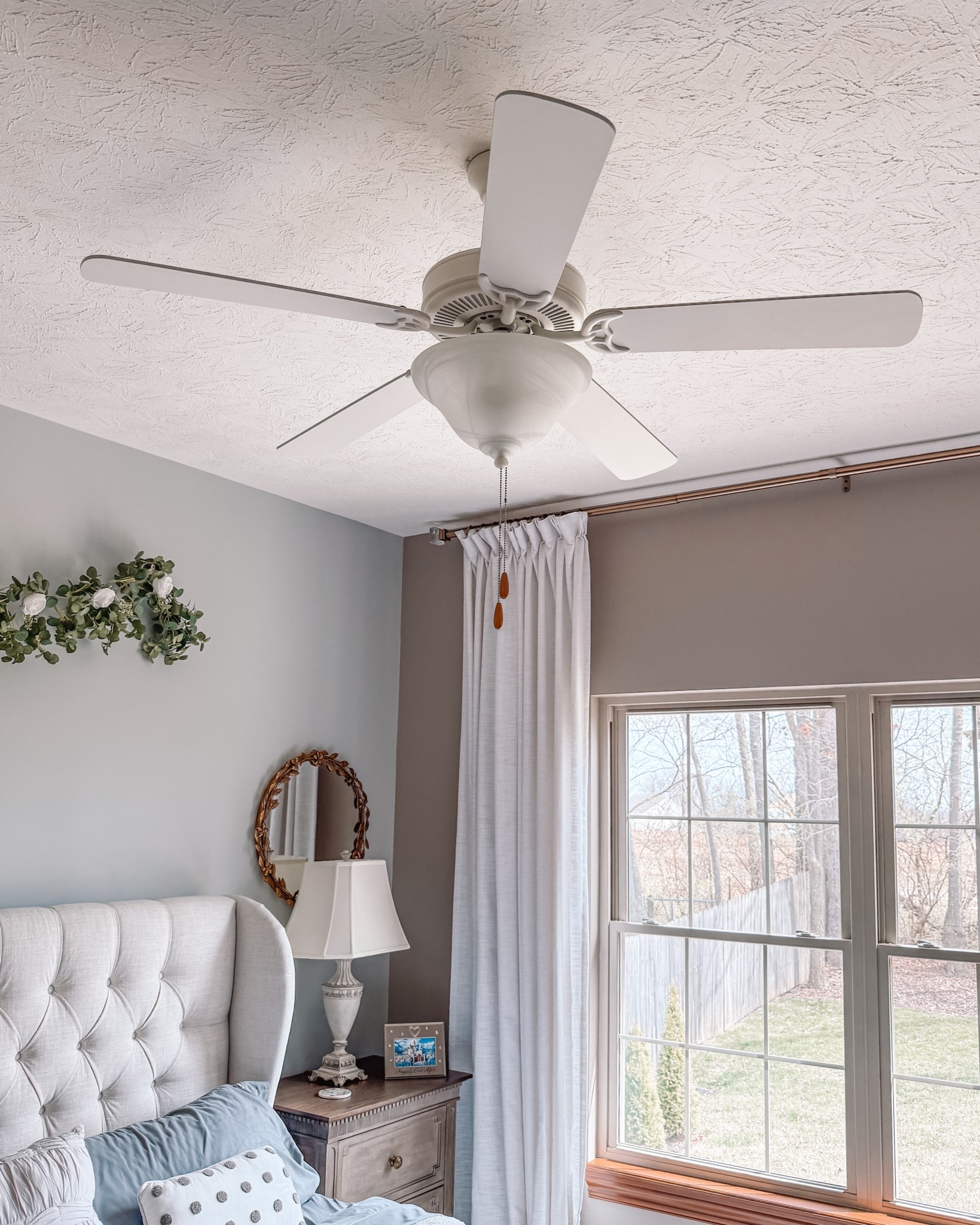 Layered textures and subtle patterns create a warm, inviting feel—transitional with a hint of farmhouse charm, perfect for a guest bedroom or master bedroom. My lamps, bed frame and nightstand are not tagged or available on Amazon but I tagged similar items. #Home #Bedroom #Nightstand #Mirror #Curtains #CeilingFan

#LTKHome