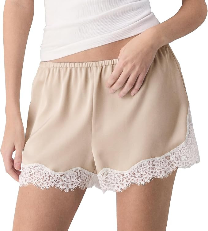 Silk Satin Lace Shorts Women Summer Lounge Y2k Micro Mini Shorts Elastic Waist Coquette Half Slip... | Amazon (US)