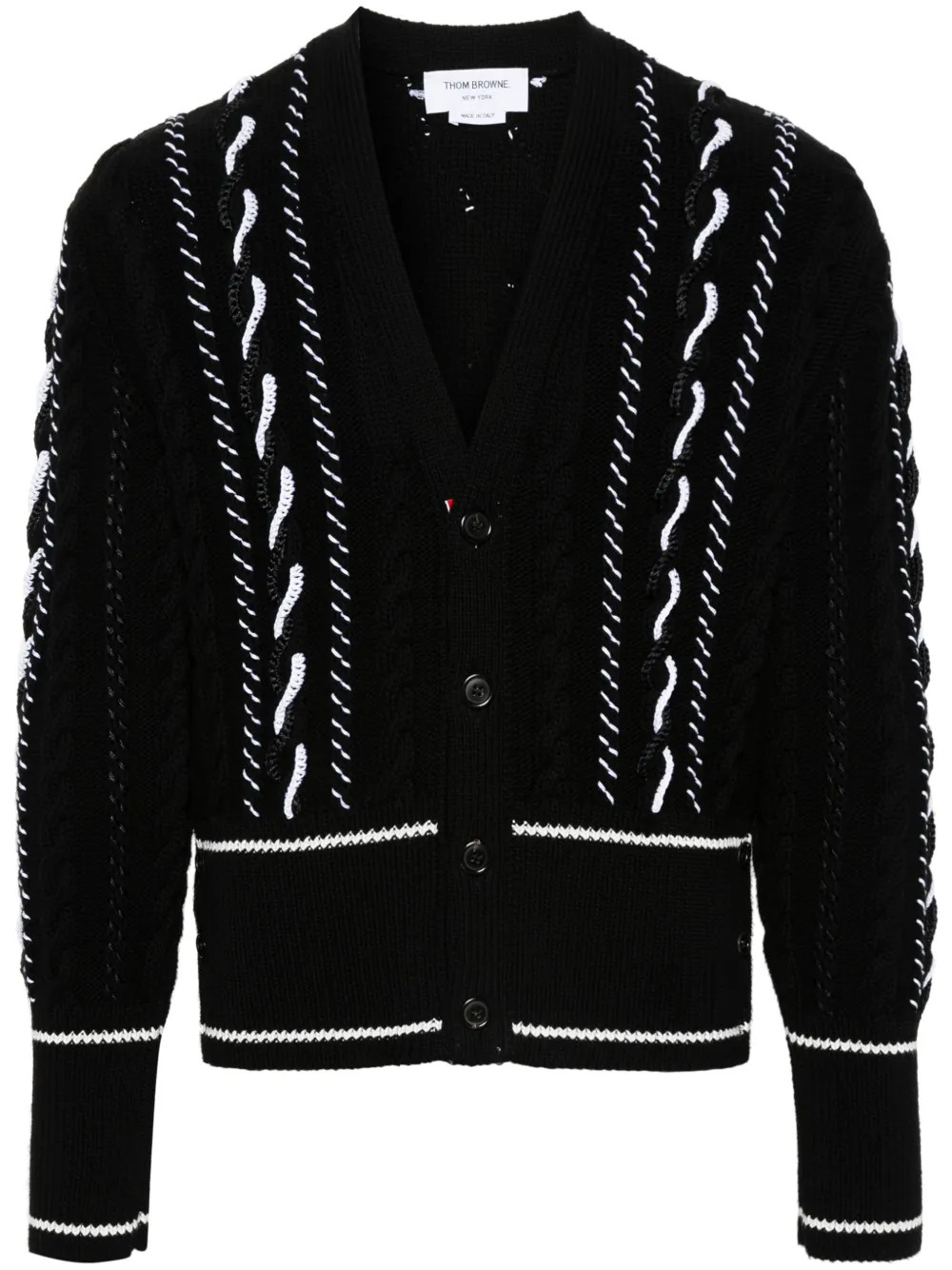 Thom Browne V-neck chunky-knit Cardigan | Black | FARFETCH | Farfetch Global
