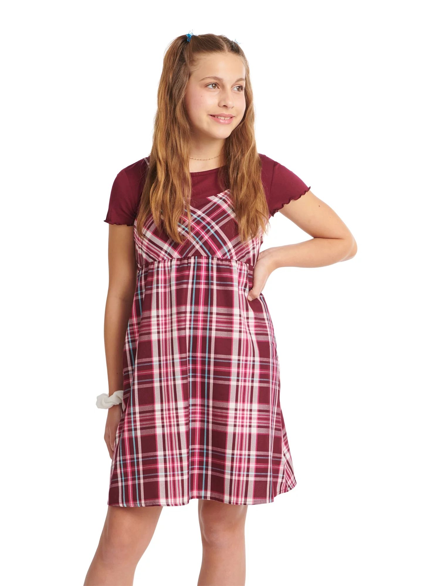 Justice Girls 2Fer Babydoll Plaid Dress, Sizes XS-XLP - Walmart.com | Walmart (US)