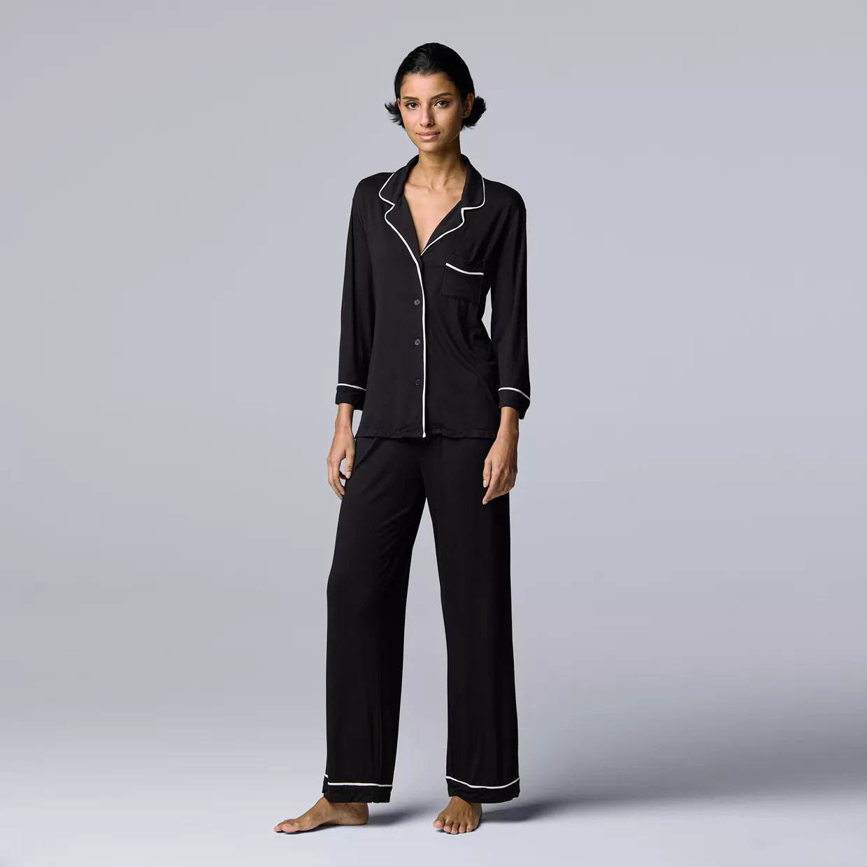 Women's Simply Vera Vera Wang Basic Luxury ¾ Sleeve Pajama Shirt & Pants Sleep Set | Kohl's