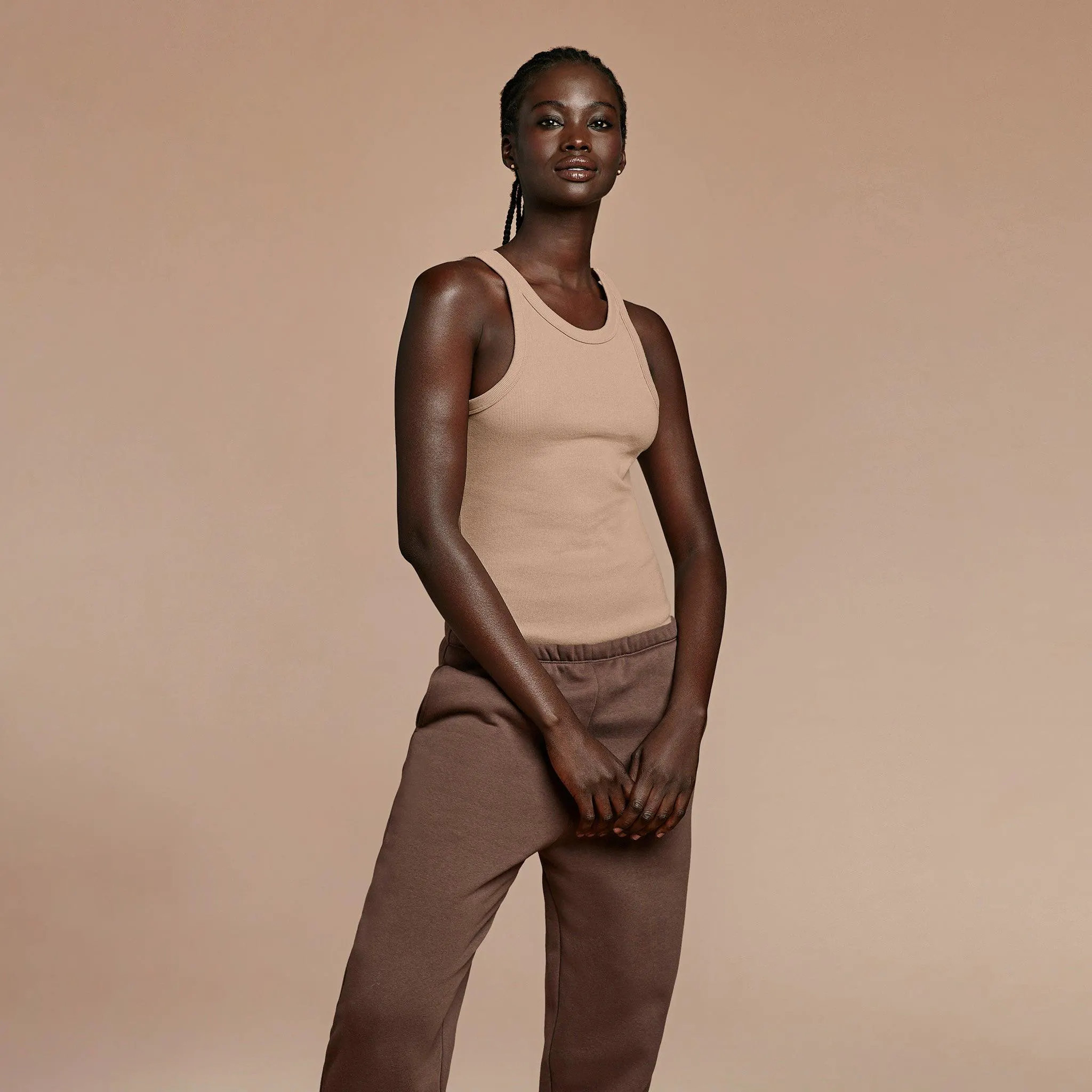 Women's Essential Rib Tank Top - Sand - nuuds | nuuds