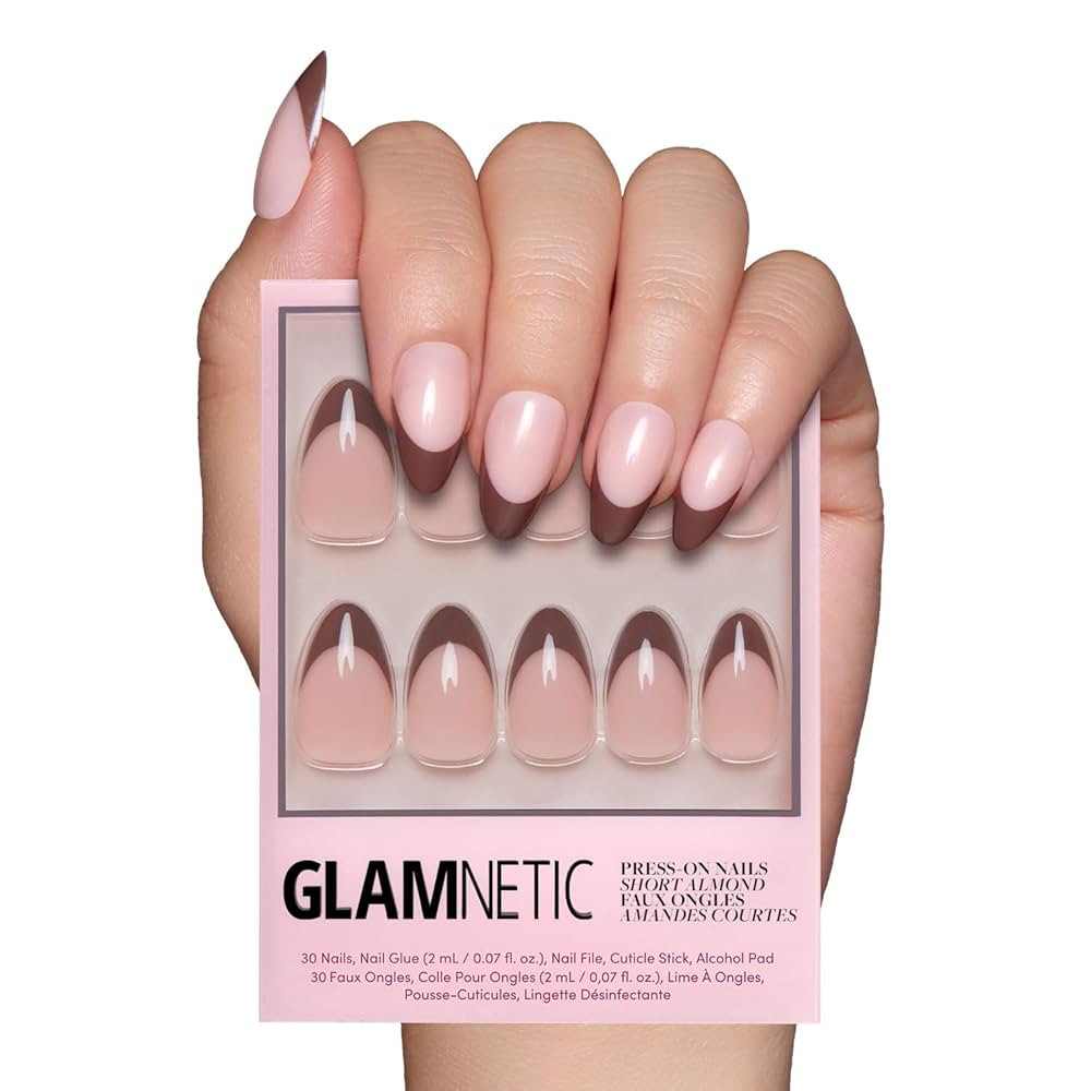 Glamnetic Press On Nails - Chocolat | Semi-Transparent Dark Brown French Tip Short Almond Fake Na... | Amazon (US)