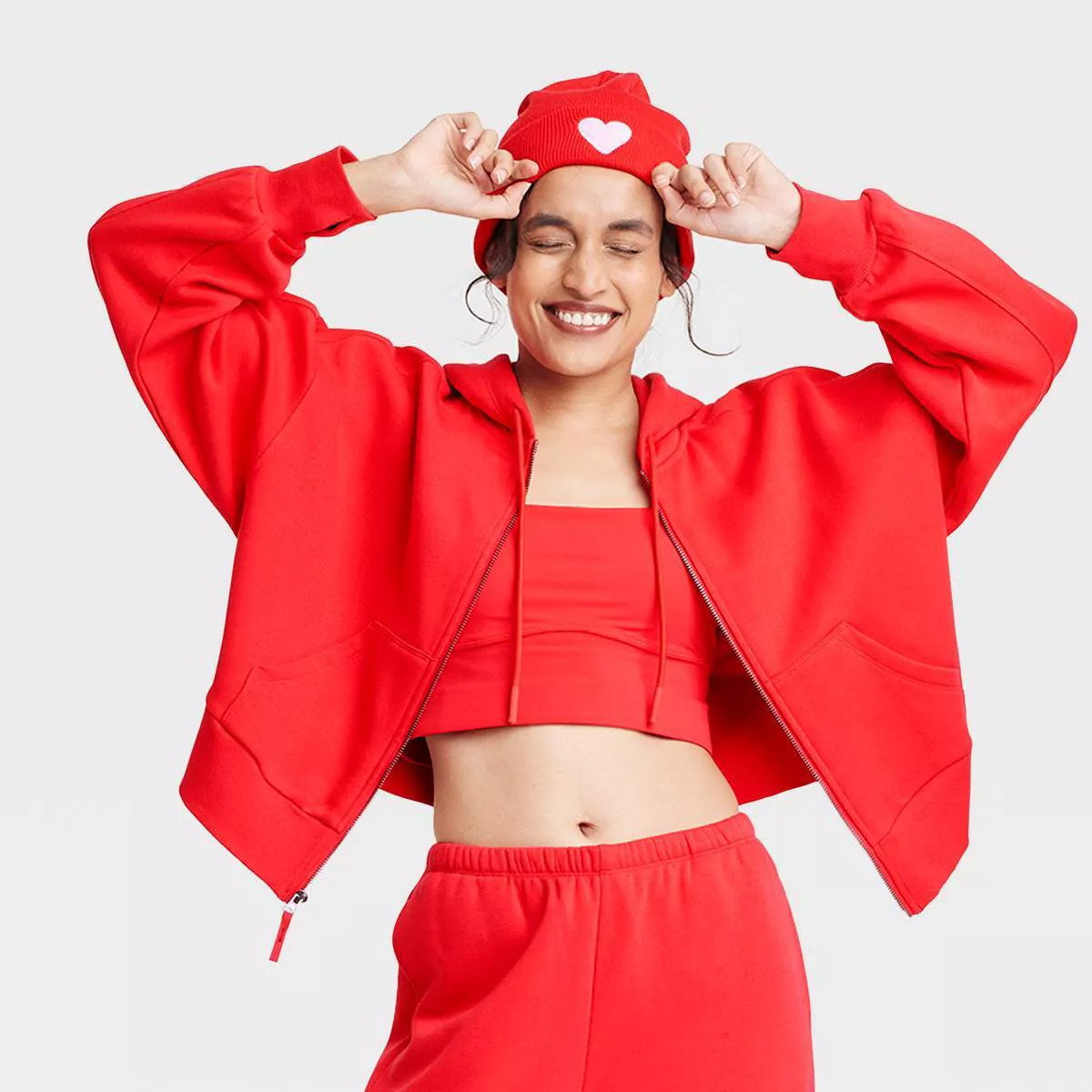 Women's Valentine's Day Embroidered Heart Knit Beanie - JoyLab™ Cream | Target