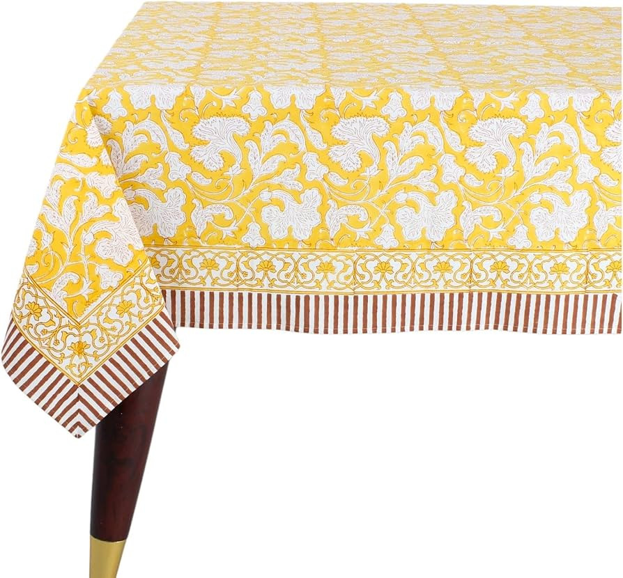 Ridhi -Saffron Yellow 80x120 Inches Rectangle 100% Cotton Hand Block Print Tablecloth Washable Ha... | Amazon (US)