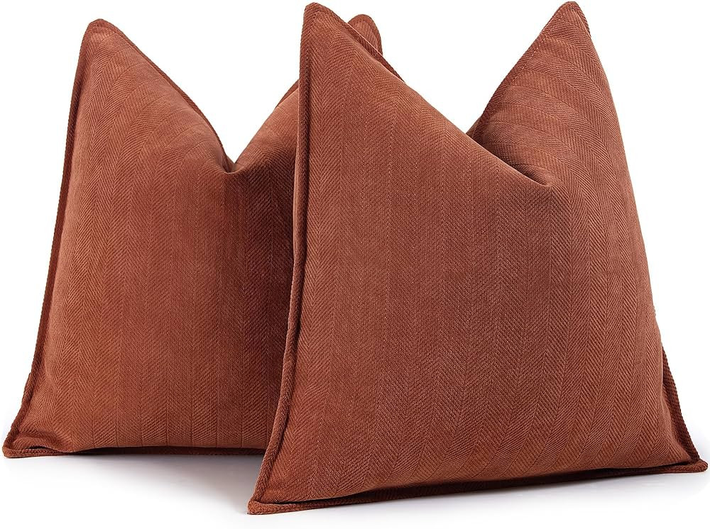 ZWJD Rust Throw Pillow Covers 18x18 Set of 2 Chenille Fall Pillow Covers with Elegant Design Soft... | Amazon (US)