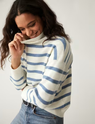 Recycled Blend Striped Funnel Neck Jumper | Marks & Spencer (UK)