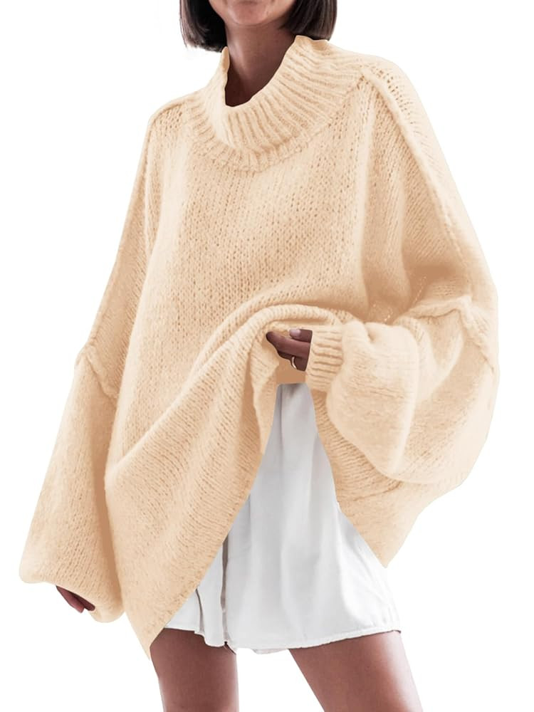 Saodimallsu Womens Oversized Sweaters Mock Neck Batwing Long Sleeve 2025 Fall Trendy Ribbed Knit ... | Amazon (US)