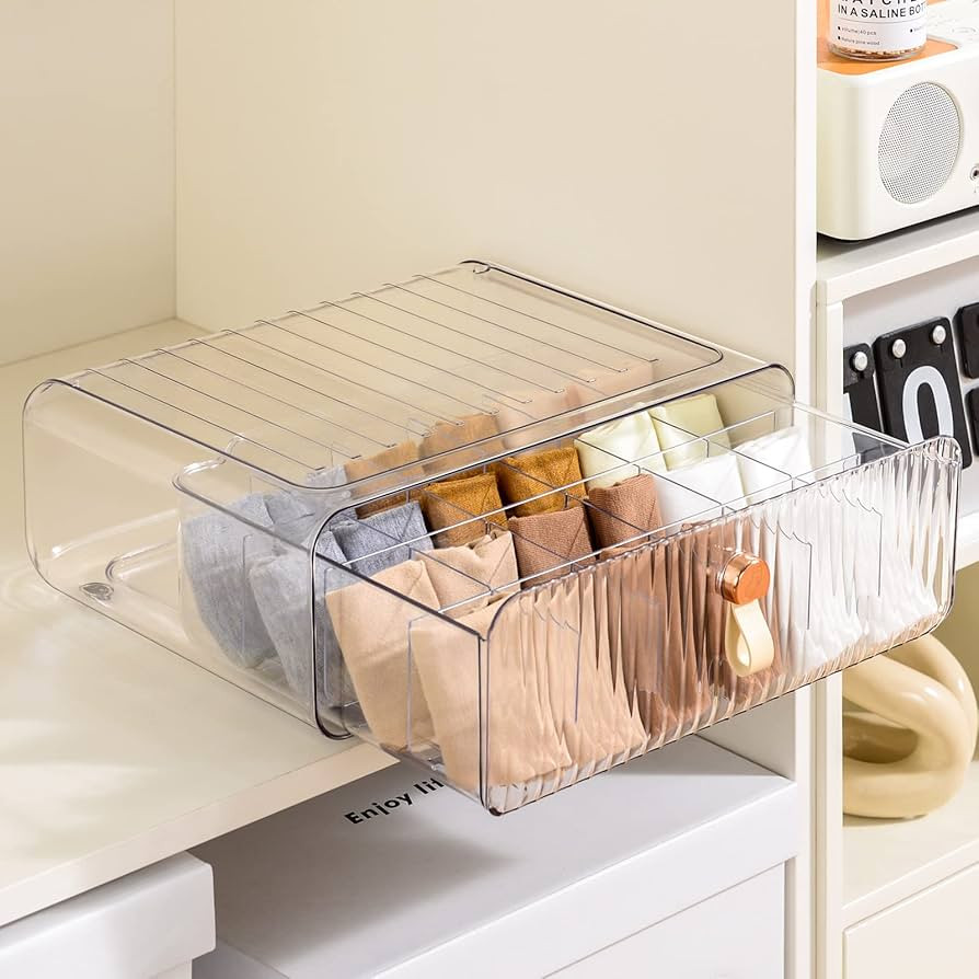Underwear Organizer for Closet, Acrylic Socks Bra Underwear Drawer Organizer with Dividers, 24 Ce... | Amazon (US)
