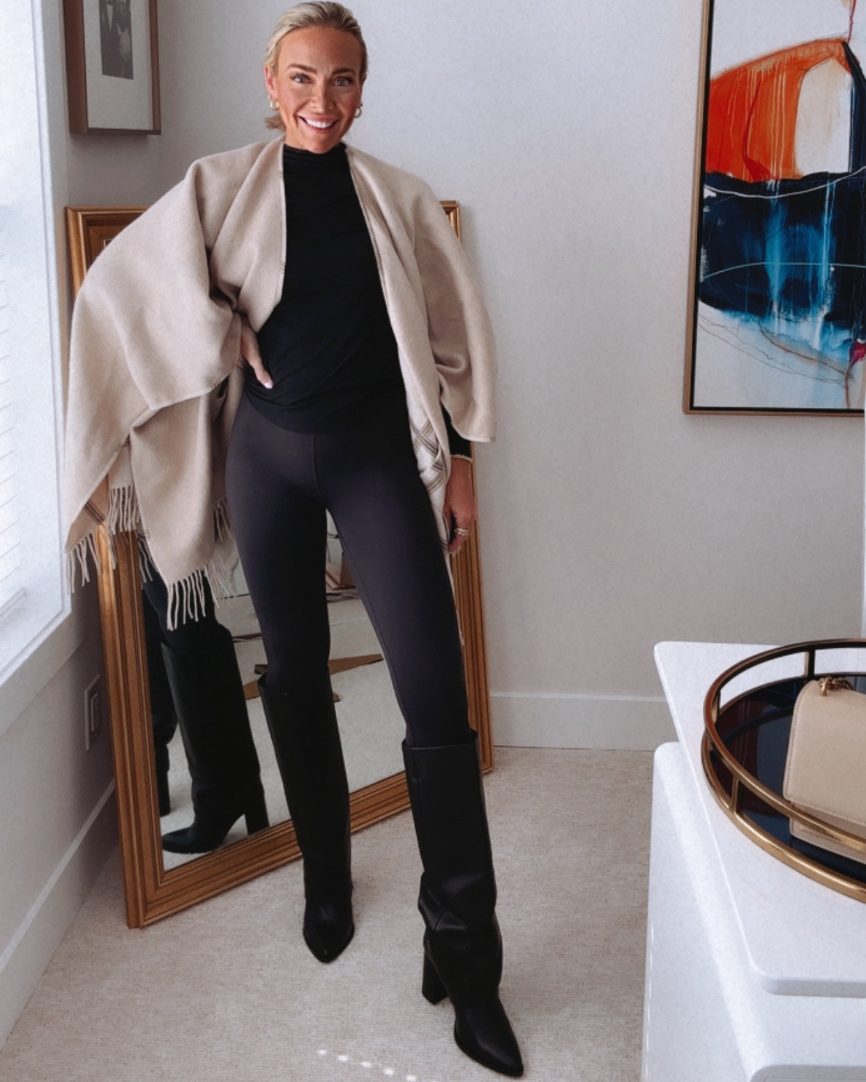 Wearing O/S in top, XS in turtleneck, XS in leggings, & 9 in the boots! 👢 

Literally *THE MOST CHIC* fall & winter outfit I have purchased from the Nordy Sale! This cashmere reversible top is a staple in your closet and these boots make your legs look so tiny because of the way they are designed. There is a TON of calf space so these will be beautiful on every woman. 

These dress pants are actually a “dress legging” and they suck in your legs and make them look 🔥🔥🔥

Lastly, but super importantly, these turtlenecks are truly the only basic turtlenecks I will wear. They are absolutely stunning, incredibly stretchy, so comfy, come in lots of color options, AFFORDABLE, and run TTS! What more could you ask for?! 

I am OBSESSED with this whole fit and I cannot wait for you to fall in ❤️ with it too! 

Xoxo-your girl for the latest beauty and fashion trends,
CeCe 🙏👢🙌🔥⭐️❤️🤩👏✨🥰

#LTKWorkWear #LTKMidSize #LTKVacationOutfits #CorMyerStyle #Concert #Vacation   #LTKSummerSales 

#LTKSeasonal #LTKFindsUnder50 #LTKBeauty #LTKStyleTip #LTKFindsUnder100 #LTKTravel #LTKFitness #LTKOver40 #LTKParties #LTKU #LTKSaleAlert #LTKVideo #LTKBump #LTKShoeCrush #LTKActive #LTKShoeCrush #LTKBump #LTKFamily #LTKPlusSize #LTKShoeCrush #LTKWorkwear #LTKxNSale