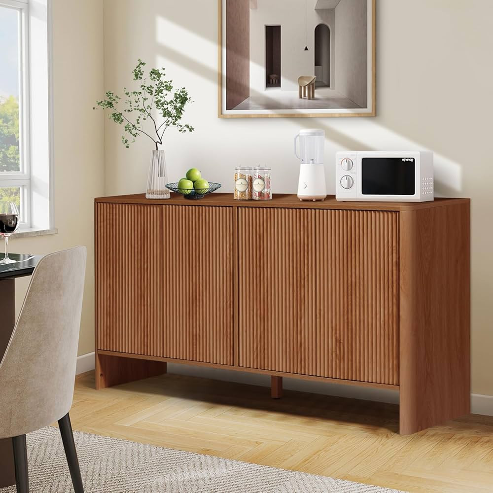 Fluted Sideboard Storage Cabinet with Doors and Shelves, Buffet Cabinet with Storage, Credenza St... | Amazon (US)