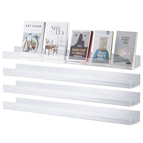 CRIZTA 36" x 4.7” Acrylic Floating Bookshelf (4 Pcs), 5mm Thick Crystal Clear Wall Ledge Shelf Wall  | Amazon (US)
