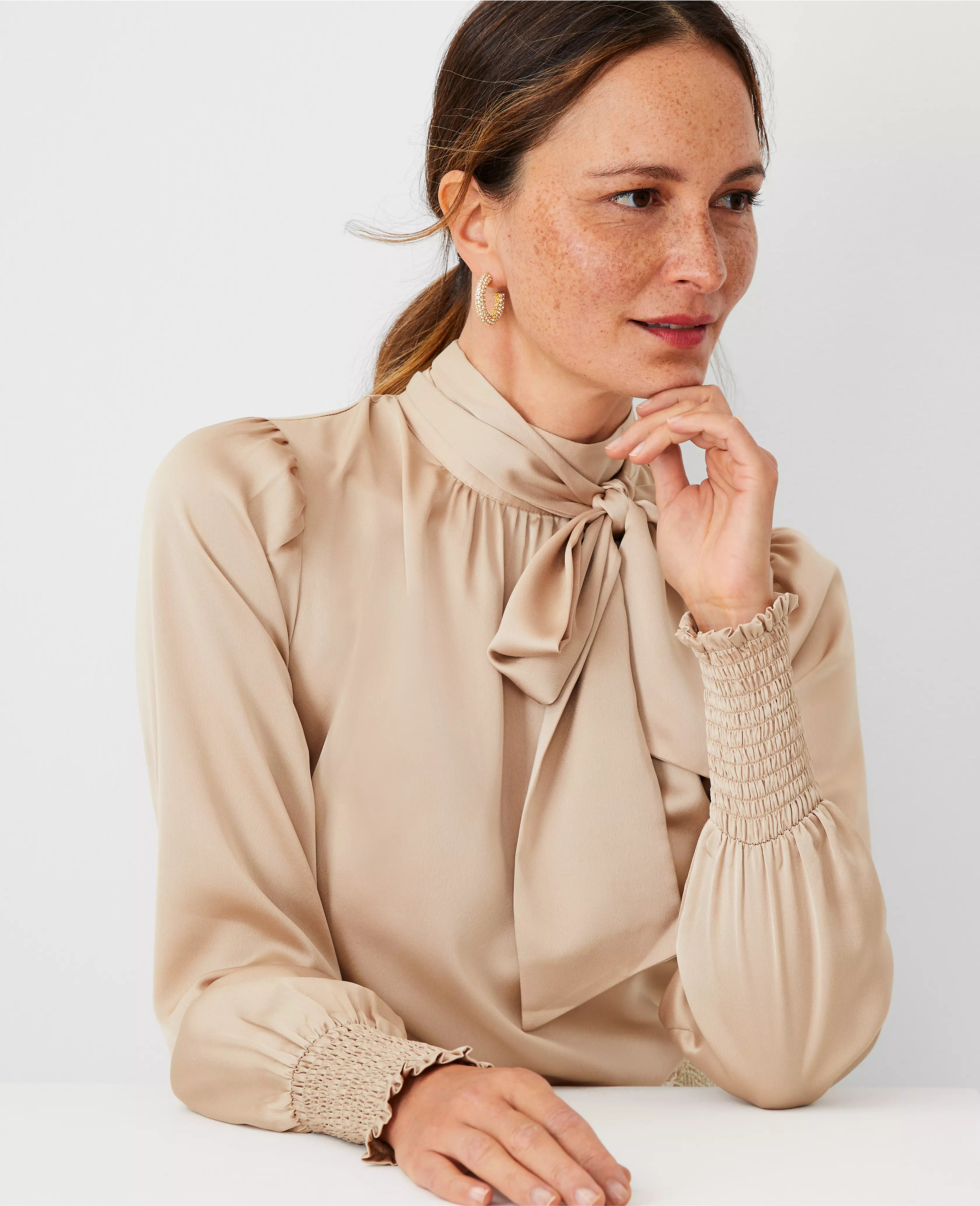 Smocked Cuff Bow Blouse | Ann Taylor (US)