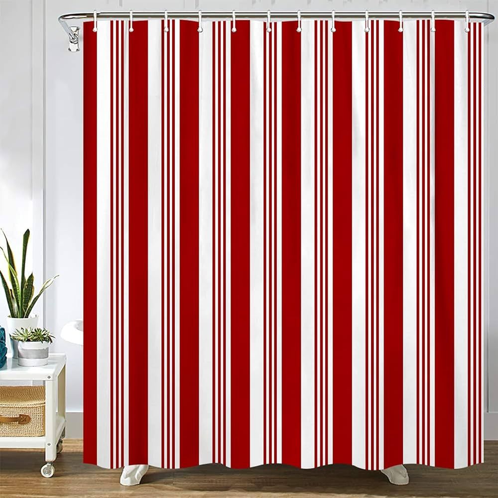 Abaysto Abstract Red and White Striped Candy Cane Pattern Christmas Polyester Fabric Shower Curta... | Amazon (US)