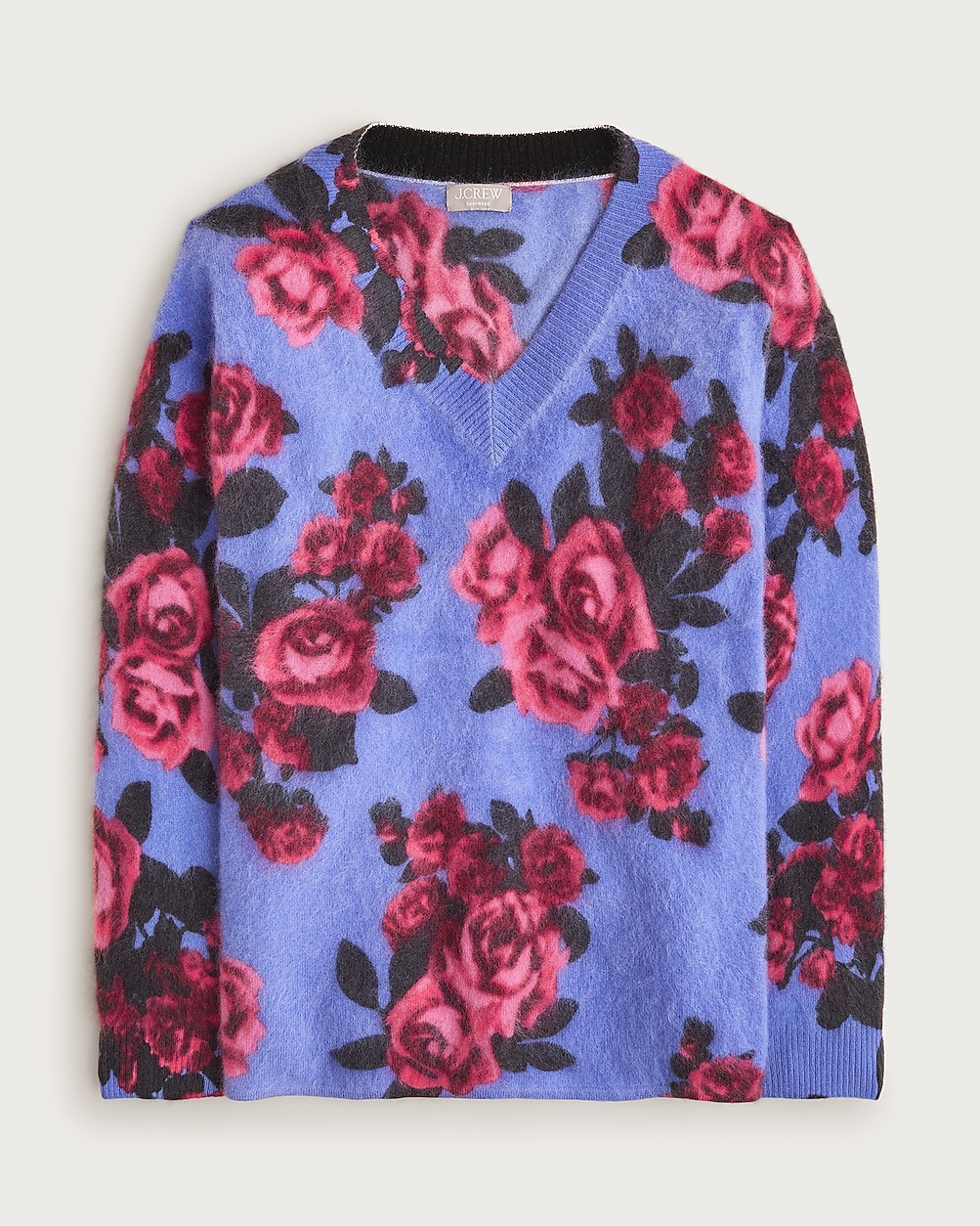 Brushed cashmere relaxed V-neck sweater in floral print | J. Crew US