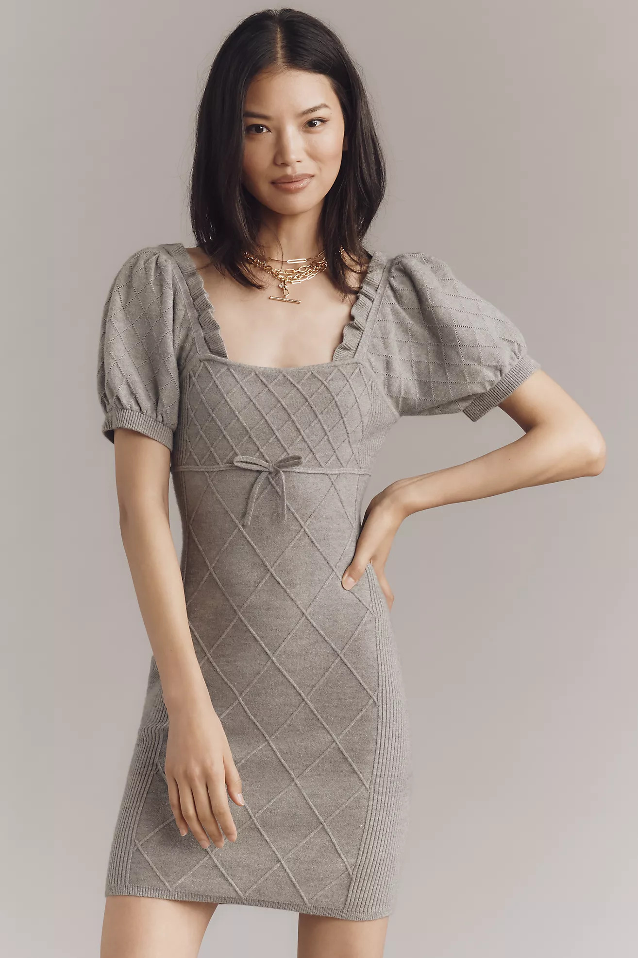 By Anthropologie Puff-Sleeve Crosshatch Sweater Dress | Anthropologie (US)