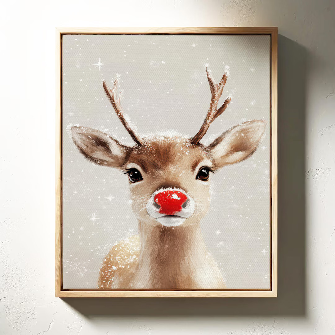 Red Nosed Reindeer Christmas Farmhouse Mantle Canvas Ready To Hang Canvas Wall Art Print,Farmhous... | Etsy (US)