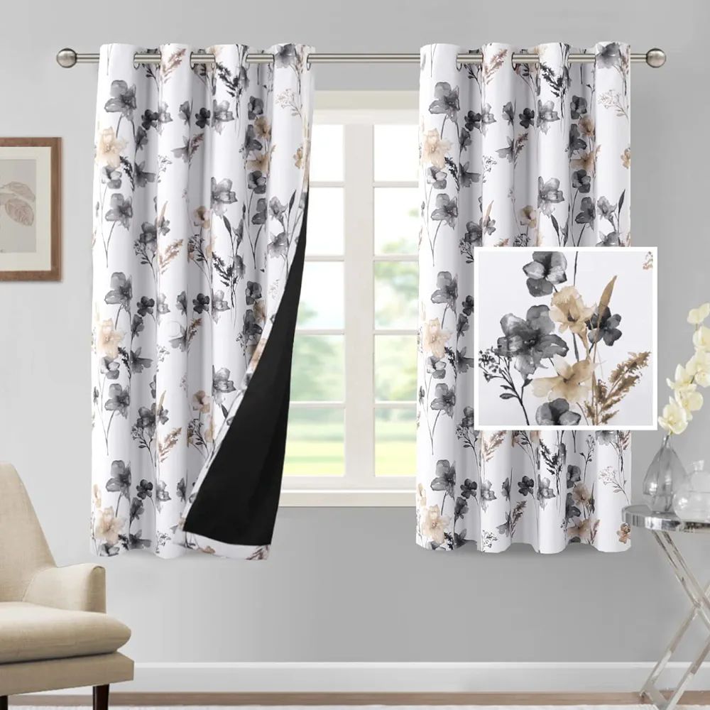 H.VERSAILTEX 100% Blackout Curtains 63 inch Length 2 Panels Set Cattleya Floral Printed Drapes Le... | Amazon (US)