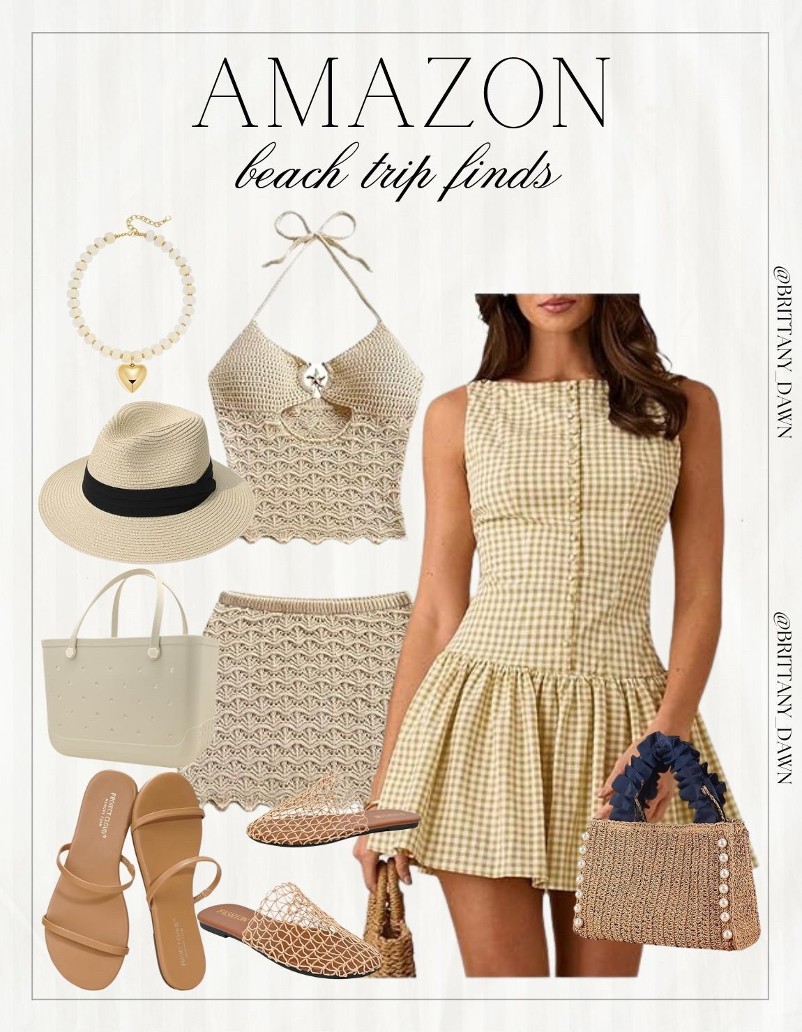 Amazon beach finds for the win! I found the cutest crochet sets and gingham dresses that are perfect for your next tropical getaway. These neutral tones are so easy to mix and match. 🌴

From woven bags to comfortable sandals, these pieces look so high-end but are totally budget-friendly. I'll be living in these textures all summer long! 🌊

#AmazonFashion #BeachStyle #TravelEssentials #AmazonFinds #CrochetStyle #SummerVibes

#LTKSeasonal #LTKTravel #LTKSwim