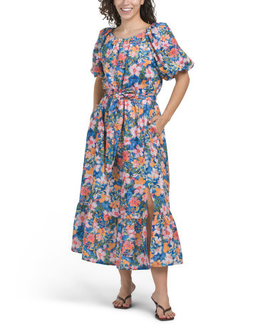 Puff Sleeve Printed Woven Maxi Dress | TJ Maxx