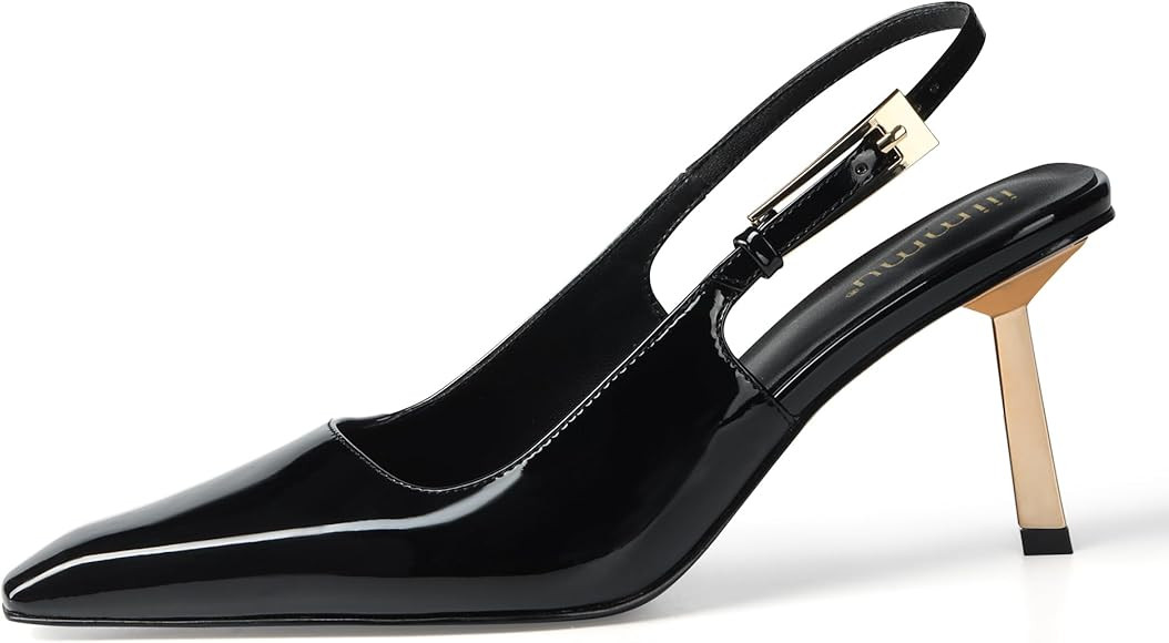 iiiMmu Slingback Kitten Heels - Women's Women's 3.5IN / 4IN Square Toe Closed Toe Heeled Sandals ... | Amazon (US)