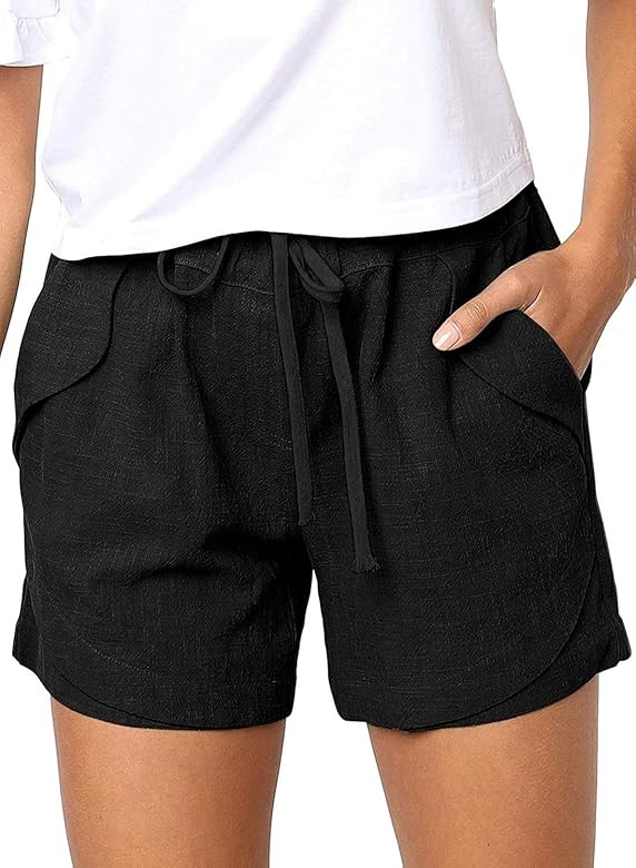 Women Comfy Drawstring Casual Elastic Waist Pure Color Shorts Summer Beach Lightweight Short Pant... | Amazon (US)