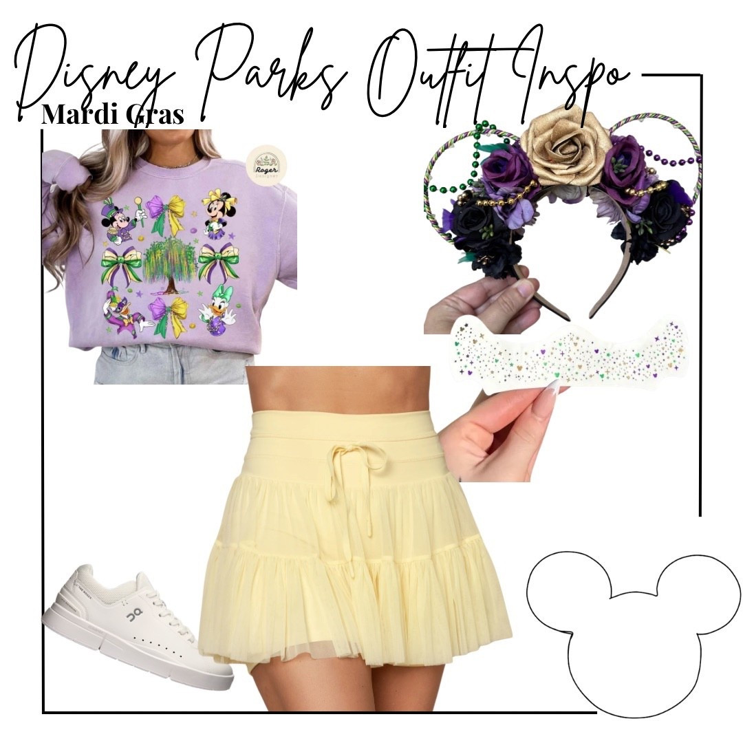 Disney Mardi Gras outfit - Mardi Gras Mickey and friends coquette graphic tee, Mardi Gras floral + beads ears from Etsy, Mickey Mardi Gras freckles, buttercream pirouette skirt from Popflex and on Rodgers white sneakers 

Midsize, midsize outfit, size 10, ootd, Outfit inspo, Disney Mardi Gras finds, Disney parks Outfit, Disney bound,  under $50 outfit, affordable outfit, casual outfit, Disney seasonal , Etsy finds, Disney outfit, Mickey ears, minimal Disney style, #ltkdisney, Disney ears, Disney aesthetic, theme park outfit, Disney parks outfit ideas, comfy Disney outfit, small business finds,

#LTKSeasonal #LTKootd #LTKTravel