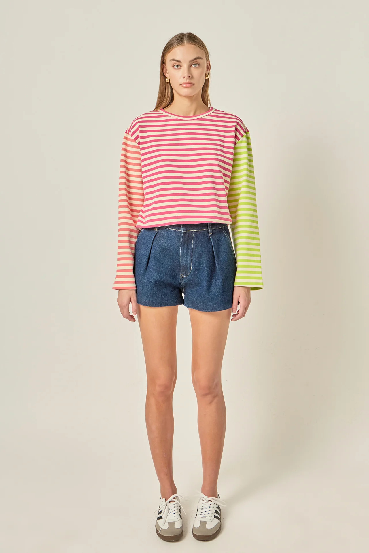 Striped Color Block Long Sleeve Tee | English Factory