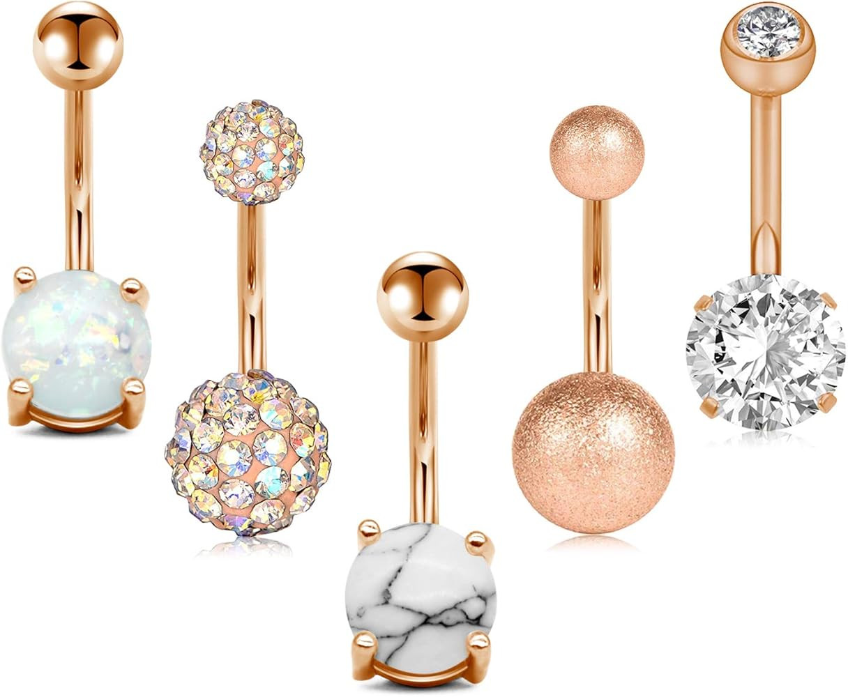 JFORYOU Belly Button Rings Stainless Steel 14G CZ Opal Navel Rings Barbells Women Girls Belly Pie... | Amazon (US)